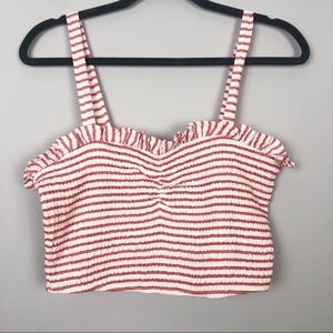 FOREVER 21 | Red & White Stripe Smocked Ruffle Crop Top Women’s Size Large